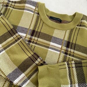 Tahari Retro Plaid Sweater Olive Green Women's Size M/L